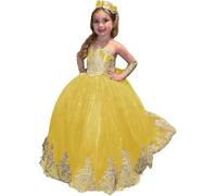 Yifanier Vestidos de niña de Las Flores con Encaje Dorado para Boda Elegantes Vestidos Largos de Princesa para Primera comunión