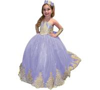 Yifanier Vestidos de niña de Las Flores con Encaje Dorado para Boda Elegantes Vestidos Largos de Princesa para Primera comunión