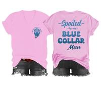 Yifinomi Spoiled by My Blue Collar - Camisa para hombre, cuello azul, regalo para hombre, camiseta con cuello en V, rosa, S
