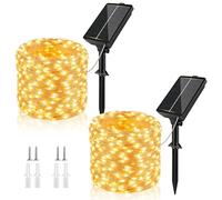 YIFMOO 2 unidades de luces solares para exteriores, 12 m, 120 ledes, resistente a la intemperie, 1200 mAh, 8 modos, alambre de cobre, cadena de luces solares para exteriores, para Navidad, jardín