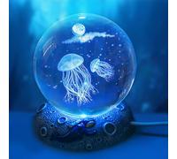 YIFMOO Bola de cristal 3D, 80 mm, bola de cristal con base de resina, lámpara LED de fantasía con cable USB, lámpara de mesita de noche para niños, mujeres, amigos, familia (lámpara de medusas)