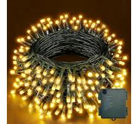 YIFMOO Cadena de luces con batería, 20 m, 200 LED, para exterior e interior, con temporizador, 8 modos, impermeable, luces de Navidad, cable verde, para Navidad, jardín, fiestas, decoración, blanco
