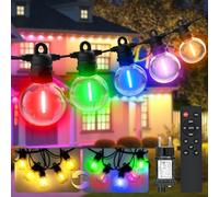 YIFMOO Cadena de luces LED para exteriores, luz blanca cálida y cambio de color, 8 m, 12 bombillas, 8 modos, cadena de luces para exteriores con mando a distancia, IP68 G40, cadena de luces para