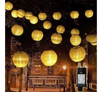 YIFMOO Linternas Cadena de luces para exteriores, resistente a la intemperie, potencia, 10 m, 50 faroles LED con temporizador y función de memoria, cadena de luz, 8 modos, linterna para exteriores con