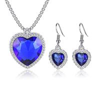 Yifnny - Collar de corazón del océano, collar clásico Titanic corazón del océano y pendientes con colgante de zafiro, collares de corazón azul para mujeres, promoción joyas Titanic, base chapada en