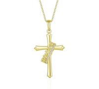 YIFSIY Collar de cruz y corona para mujer, chapado en oro de 18 quilates con colgante de corona giratoria, joyería de fe cristiana, regalo para cumpleaños, día de San Valentín, Chapado en oro