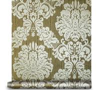 YIFU LIFE Papel tapiz de damasco para despegar y pegar, vinilo marrón y plateado, autoadhesivo, decoración de muebles, para revestimiento de estantes, decoración del hogar, 17.7 pulgadas x 32.8 pies