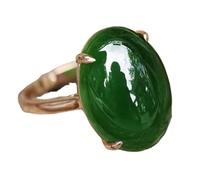 yigedan Anillo de jade verde natural de oro de 14 quilates para mujer, Oro, Jade