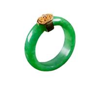 YIGEDAN Anillo Jade Natural Suerte Mujer Anillo Banda Verde Liso Corona de Oro