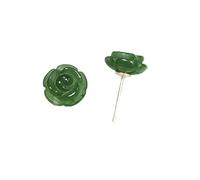 yigedan Pendiente de rosa de jade verde natural, pendientes de piedras preciosas, pendientes colgantes de flores y rosas