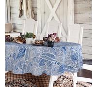Yighty Mantel Ovalado de Hojas Azules de 60 x 84 Pulgadas