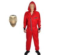 Yigoo Disfraz de Halloween para mujer, hombre, ladrón de bancos, carnaval, mono con máscara, para adultos, rojo, L