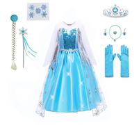 Yigoo Disfraz de princesa Elsa de Frozen, vestido para niña y niños, con disfraz de Elsa, accesorios, peluca, varita mágica, corona, tocado, 140