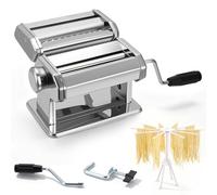 Yigowyigo Máquina de pasta manual de acero inoxidable con secador de pasta y pinzas de mesa, 9 máquinas ajustables para hacer pasta Tagliolini Spaghetti Fettuccine Tagliatelle