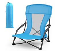 Yigowyigo Silla de playa plegable ligera Bula silla de playa plegable tela transpirable silla de camping plegable baja con bolsa de transporte para playa, lago, jardín, senderismo, silla de playa