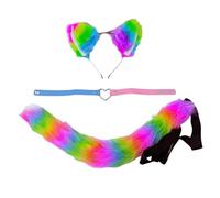 YIGZYCN 2 diademas de orejas de gato de animales de piel sintética, gargantilla de cola de gato, disfraz de cosplay