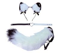 YIGZYCN 2 diademas de orejas de gato de animales de piel sintética, gargantilla de cola de gato, disfraz de cosplay
