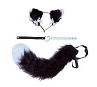 YIGZYCN 2 diademas de orejas de gato de animales de piel sintética, gargantilla de cola de gato, disfraz de cosplay