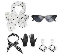 YIGZYCN 5 accesorios de disfraz de Rockabilly de los años 50, bufanda, diadema, ojos de gato, gafas, guantes, ropa de los años 50 para fiestas temáticas