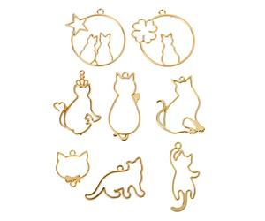 [YIGZYCN] 8 colgantes de gato hueco exquisito marco de metal con lazo de resina epoxi, suministros de aleación con bisel trasero abierto para resina