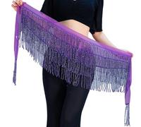 YIGZYCN Accesorio elástico para danza del vientre, diseño de flecos con lentejuelas brillantes que añade movimiento dinámico a la cadena de cintura de disfraces, Morado Oscuro, K