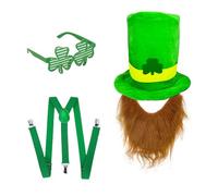YIGZYCN Accesorios de disfraz irlandés hechos a mano, sombrero verde y barba con cinturón, gafas, elegante accesorio de celebración de vacaciones