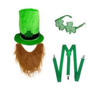 YIGZYCN Accesorios de disfraz irlandés hechos a mano, sombrero verde y barba con cinturón, gafas, elegante accesorio de celebración de vacaciones