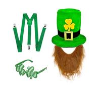 YIGZYCN Accesorios de disfraz irlandés hechos a mano, sombrero verde y barba con cinturón, gafas, elegante accesorio de celebración de vacaciones