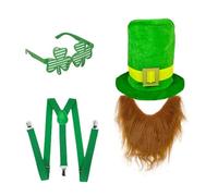 YIGZYCN Accesorios de disfraz irlandés hechos a mano, sombrero verde y barba con cinturón, gafas, elegante accesorio de celebración de vacaciones