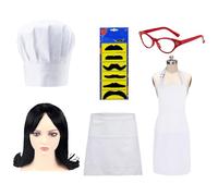 YIGZYCN Accesorios para disfraz de chefs, traje de chef con delantal, sombrero de chefs, gafas de sol, barba, pelucas, Halloween, cosplay, fiesta