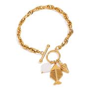 YIGZYCN Colgante ajustable con diseño de concha de concha y espina de pez, joyería con cierre OT para viajeros de playa, cadena de mano única de concha marina