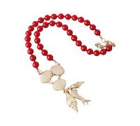 YIGZYCN Collar de cuentas con temática oceánica con colgante de concha de pez, joyería de aleación retro para mujer, cadena de oxidación de 11.81 pulgadas, collar de cuentas rojas para mujer