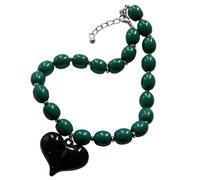 YIGZYCN Collar de cuentas de resina con colgante de corazón, longitud ajustable, cadena de clavícula para mujer, resistente a la decoloración, joyería elegante de corazón