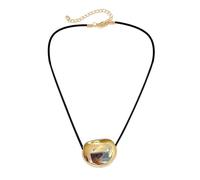 YIGZYCN Collar de cuentas ovaladas de metal, colgante geométrico, cadena de clavícula, adorno único de piel sintética, gargantilla de cordón de moda, accesorio de moda, collar unisex, Gold, como se