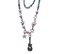 YIGZYCN Collar de guitarra con diseño de calavera y corazón hueco, cadena de clavícula con cuentas de corazón, accesorio para entusiastas de la moda