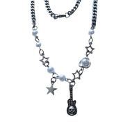 YIGZYCN Collar de guitarra con diseño de calavera y corazón hueco, cadena de clavícula con cuentas de corazón, accesorio para entusiastas de la moda