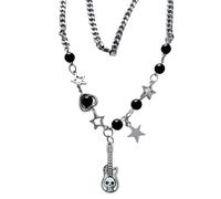 YIGZYCN Collar de guitarra con diseño de calavera y corazón hueco, cadena de clavícula con cuentas de corazón, accesorio para entusiastas de la moda