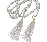 YIGZYCN Collar de perlas de imitación y borla, elegante collar con flecos, accesorio de moda, suéter y cintura, collar delicado para mujer