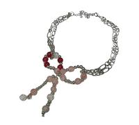 YIGZYCN Collar de perlas esmaltadas de color temperamento lazo clavícula cadena estudiante ajustable doble capa suéter cadena rosa lazo collar para niñas