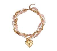YIGZYCN Collar llamativo para mujer, colgante de corazón en tono dorado, cadena de cuentas multicapa con detalles de aspecto de perla y cuentas de chip para un aspecto, gargantilla de corazón, collar