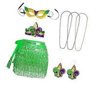 YIGZYCN Conjunto completo de fiesta con falda brillante ajustable con cuentas y 3 cadenas de cuentas para mujeres y niñas, juego de rol, verde, Talla única