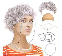 YIGZYCN Conjunto de 5 piezas de disfraz de anciana para niños, disfraz de 100 días de escuela para Halloween, cosplay, accesorios para niñas
