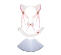 YIGZYCN Conjunto de disfraces de gatos, diademas de orejas de gato, lazos de cola, tutú, rostro, disfraces de cosplay de animales para Halloween, fiesta de Navidad