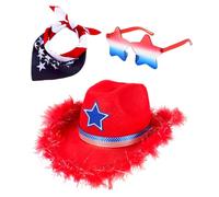 YIGZYCN Conjunto de disfraz patriótico de cachemira para el 4 de julio, gafas de sol, gorras de vaquero con bandera