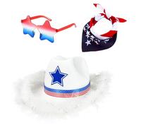 YIGZYCN Conjunto de disfraz patriótico de cachemira para el 4 de julio, gafas de sol, gorras de vaquero con bandera