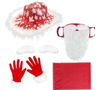 YIGZYCN Conjunto de traje de Papá Noel para adultos con barba, sombrero de vaquero, disfraz completo de Navidad para fiesta, cosplay, traje de Papá Noel para hombre