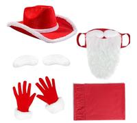 YIGZYCN Conjunto de traje de Papá Noel para adultos con barba, sombrero de vaquero, disfraz completo de Navidad para fiesta, cosplay, traje de Papá Noel para hombre