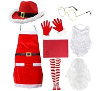 YIGZYCN Conjunto de traje de Papá Noel para adultos con barba, sombrero de vaquero, disfraz completo de Navidad para fiesta, cosplay, traje de Papá Noel para hombre