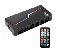 YIGZYCN Controlador de concentradores de ventilador ARGB y PWM de doble canal de 12 puertos con controles remotos para una gestión eficiente de la refrigeración en los concentradores de control de