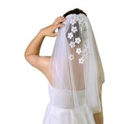 YIGZYCN Delicado velo de novia de encaje floral, lavable a máquina, de poliéster, ligero, para ceremonia al aire libre, velos de novia, crema, Talla única